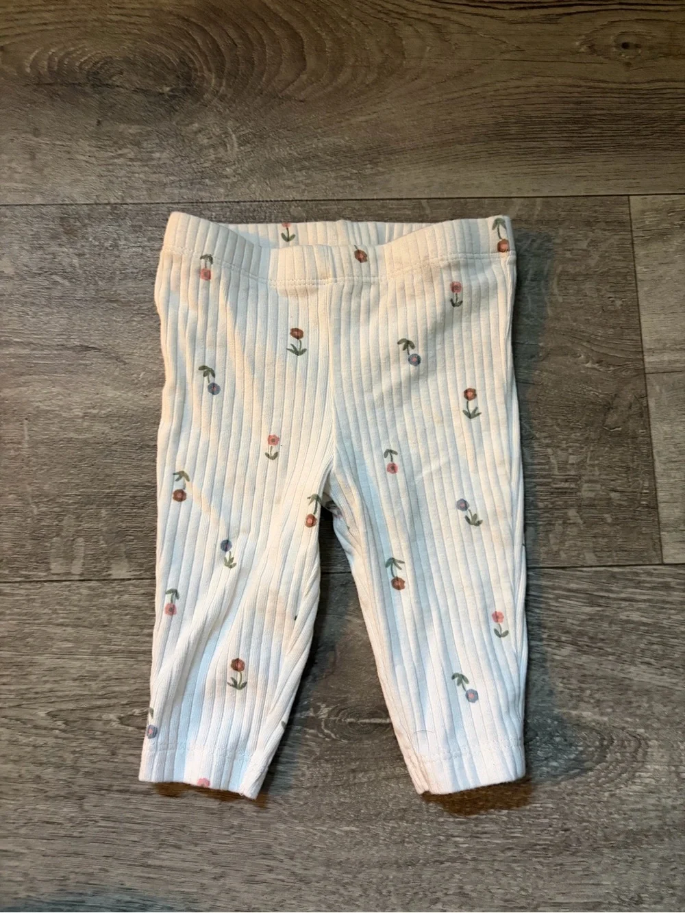 Carter's White Ribbed Floral Baby Leggings